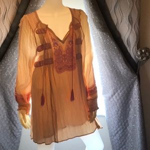 Free People peach embroidered tunic dress
